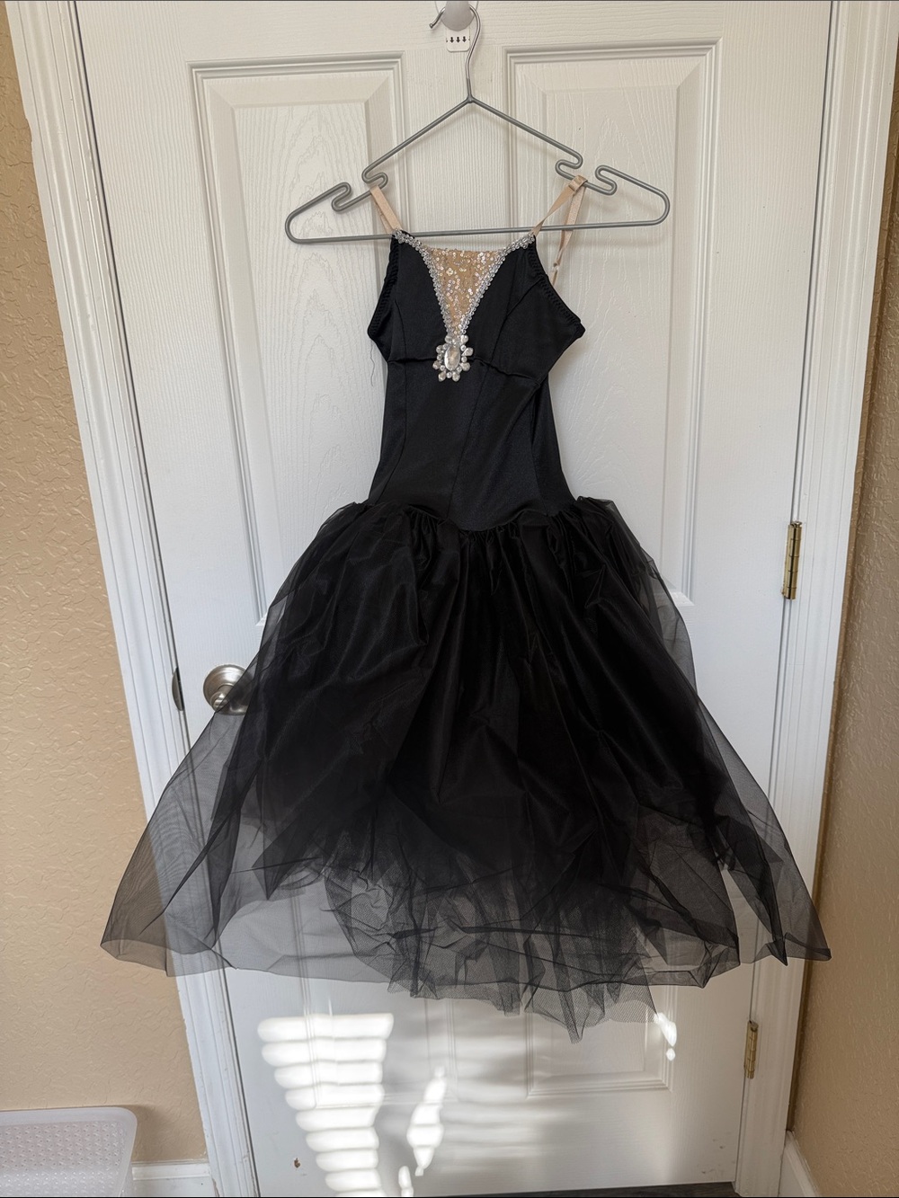 Girls Black Tulle Dance Costume Dress with Rhinestone Accent